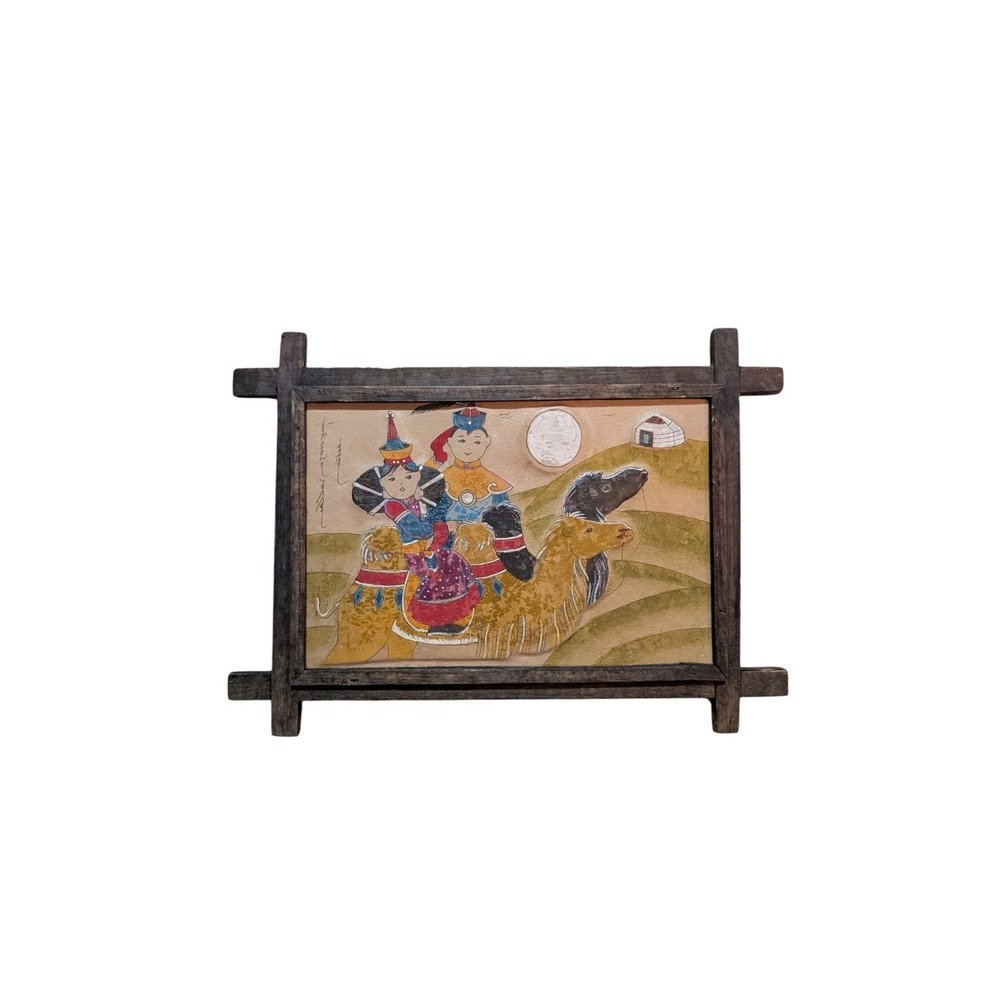 Vintage Thai Folk Art Painting on Mulberry‎ Paper Horse Festival Scene Rustic